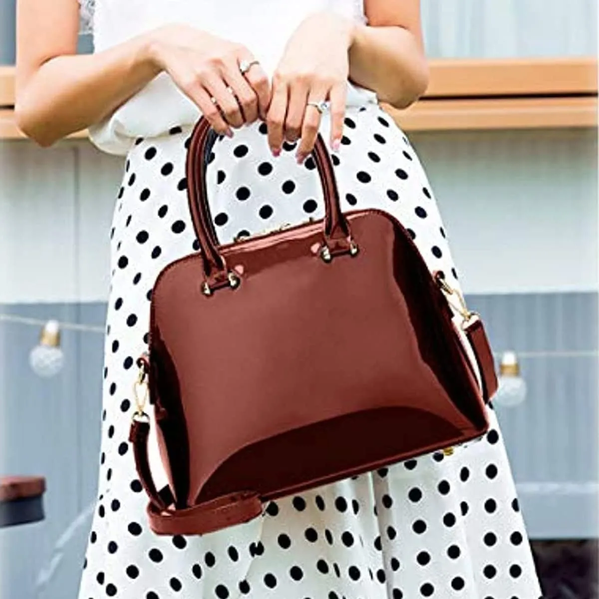 Shiny Patent Leather Handbags and Purses for Women Shell Shoulder Bag Top Handle Totes Evening Party Satchel Black