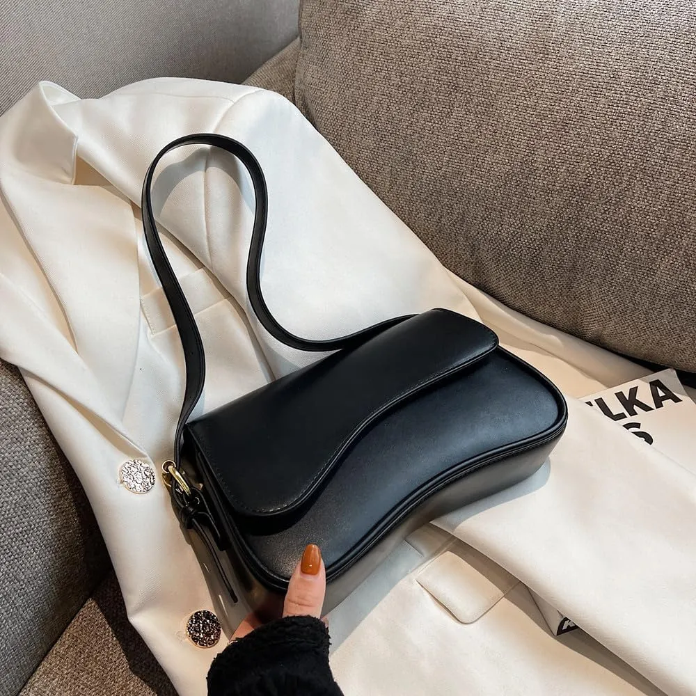 Shoulder Bag for Women Vegan Leather Hobo Handbags Y2K Trendy Saddle Bag Clutch Purse with 2 Removable Strap