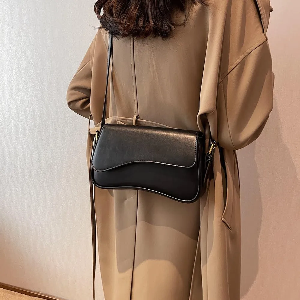Shoulder Bag for Women Vegan Leather Hobo Handbags Y2K Trendy Saddle Bag Clutch Purse with 2 Removable Strap