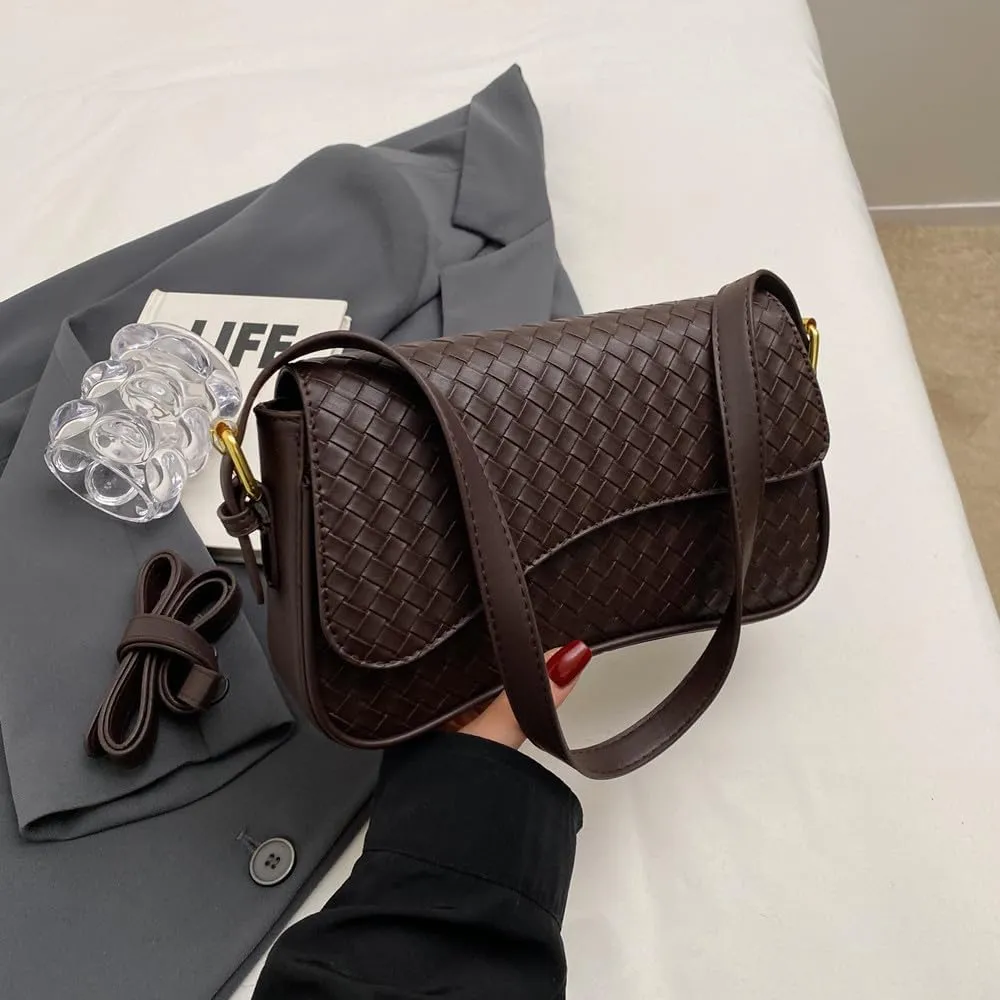Shoulder Bag for Women Vegan Leather Hobo Handbags Y2K Trendy Saddle Bag Clutch Purse with 2 Removable Strap