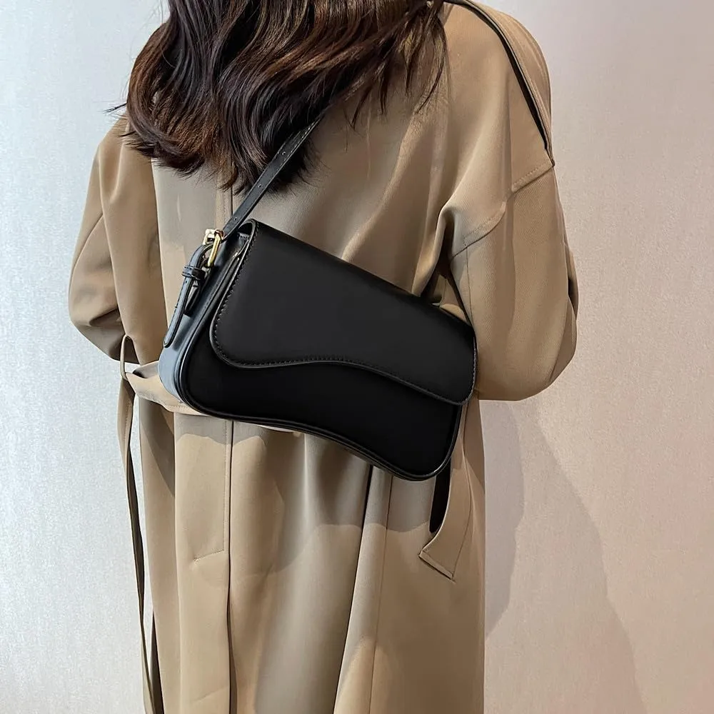 Shoulder Bag for Women Vegan Leather Hobo Handbags Y2K Trendy Saddle Bag Clutch Purse with 2 Removable Strap