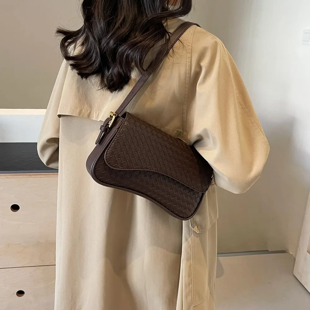 Shoulder Bag for Women Vegan Leather Hobo Handbags Y2K Trendy Saddle Bag Clutch Purse with 2 Removable Strap