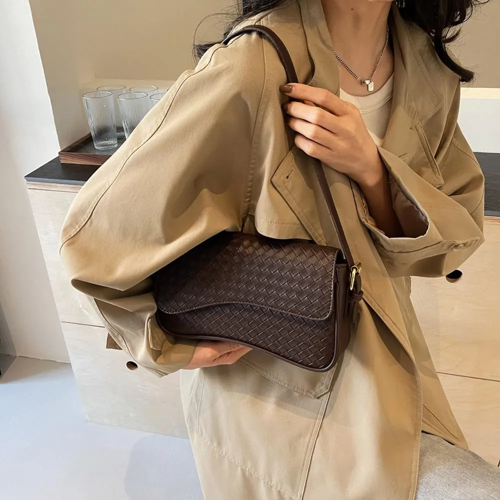 Shoulder Bag for Women Vegan Leather Hobo Handbags Y2K Trendy Saddle Bag Clutch Purse with 2 Removable Strap