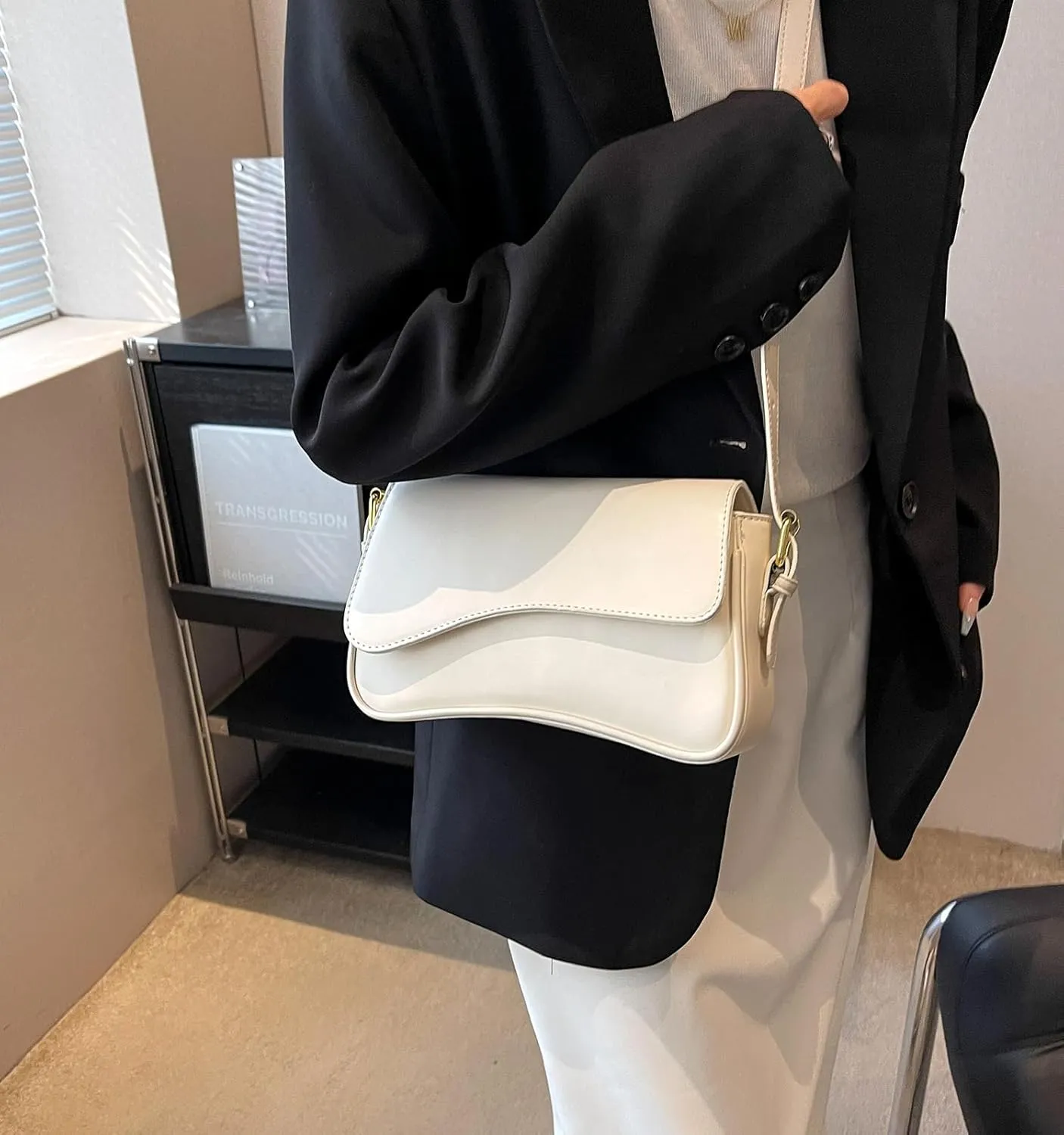 Shoulder Bag for Women Y2K Trendy Purse Vegan Leather Hobo Handbags Clutch Saddle Bag with 2 Removable Strap