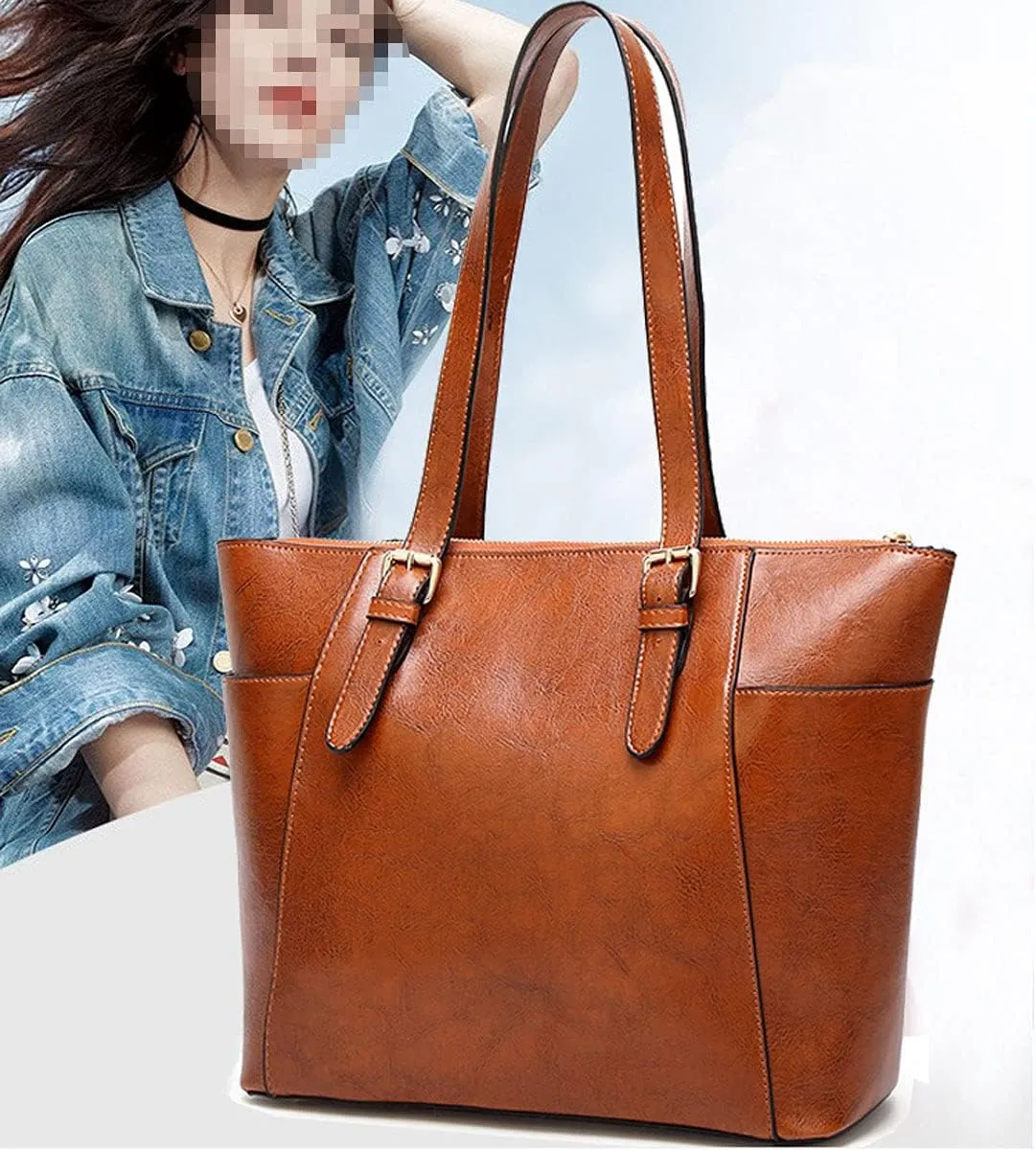 Shoulder Bags Handbags and Purses for Women Smooth PU Leather Top-Handle Bags Totes(Black)