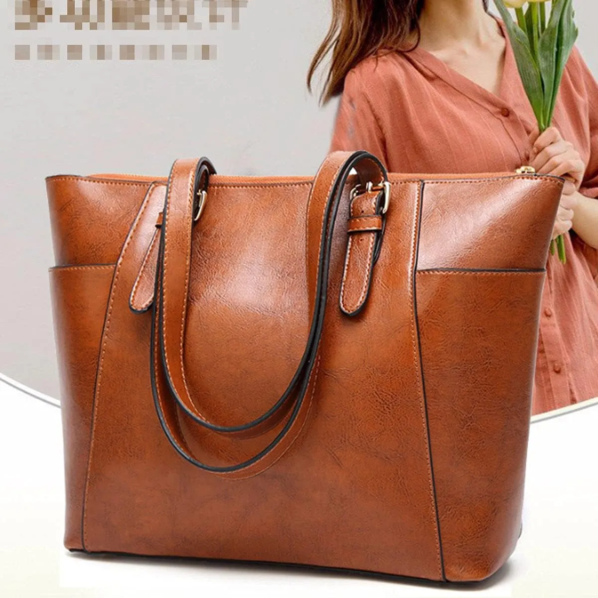 Shoulder Bags Handbags and Purses for Women Smooth PU Leather Top-Handle Bags Totes(Black)