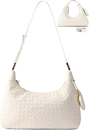 Shoulder Handbags for Women Woven Leather Crossbody Bags for Women Cute Clutch Hobo Handbag Trendy Crescent Bag