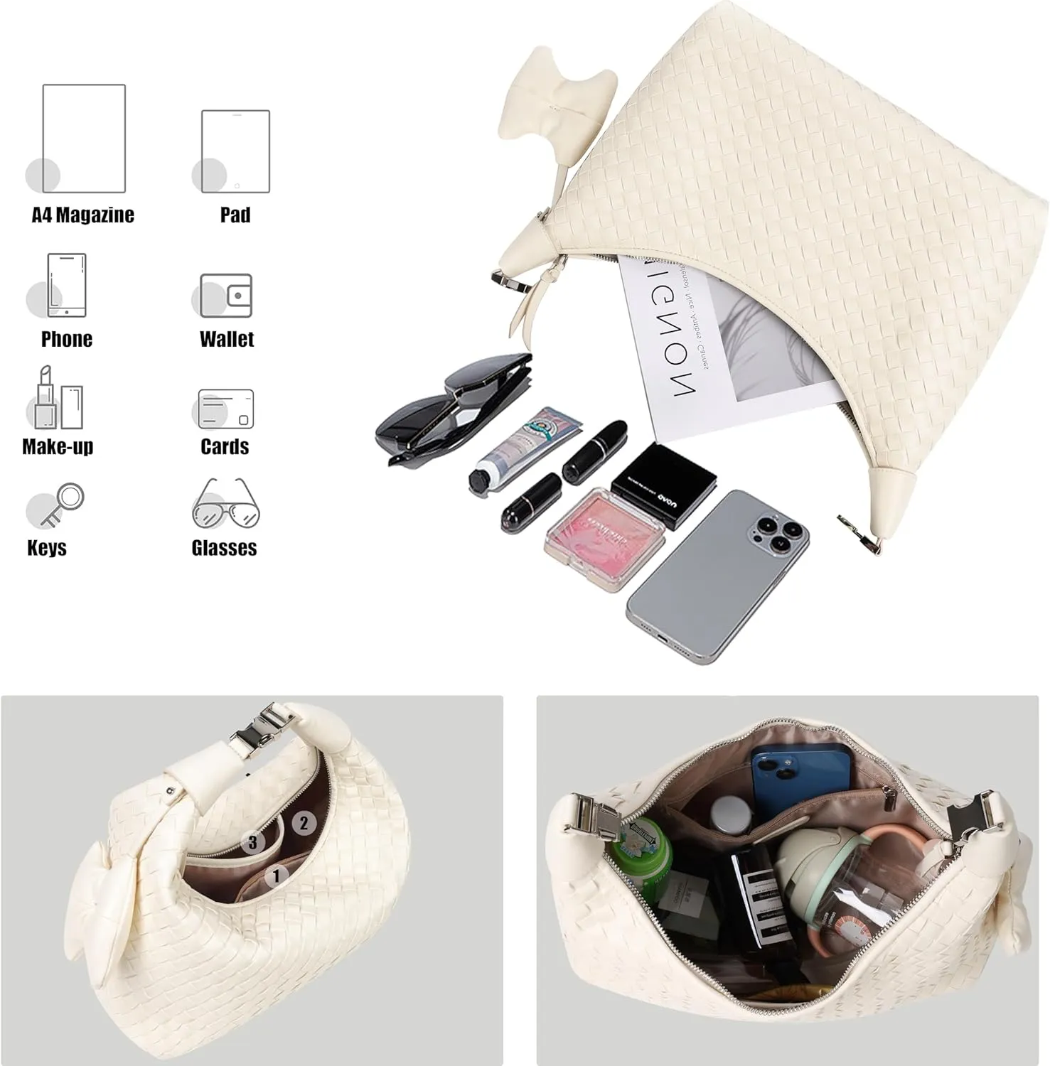 Shoulder Handbags for Women Woven Leather Crossbody Bags for Women Cute Clutch Hobo Handbag Trendy Crescent Bag