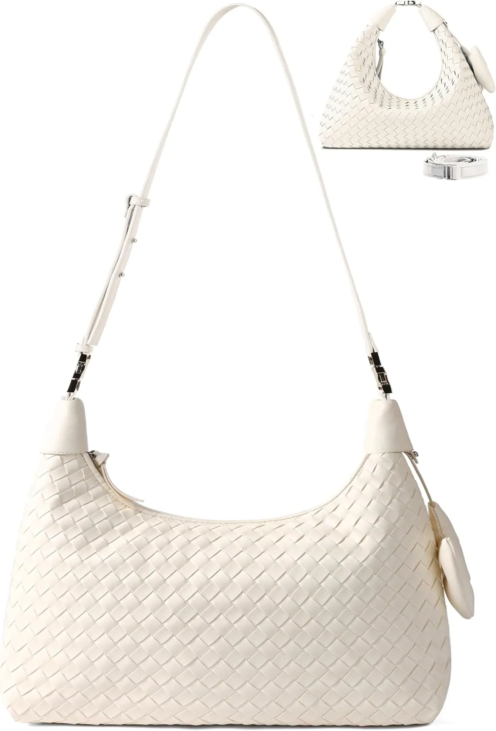 Shoulder Handbags for Women Woven Leather Crossbody Bags for Women Cute Clutch Hobo Handbag Trendy Crescent Bag