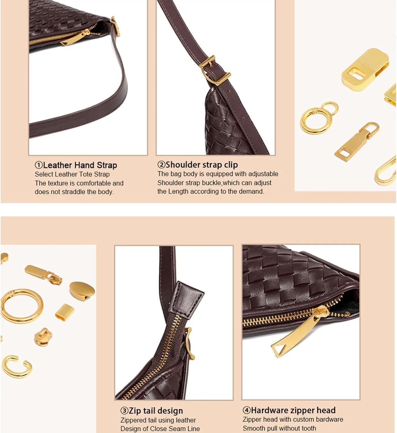 Shoulder Handbags Shoulder Bag for Women Totes Woven Vegan Leather Bag Hand Bag Working Lightweight Bags With Zipper