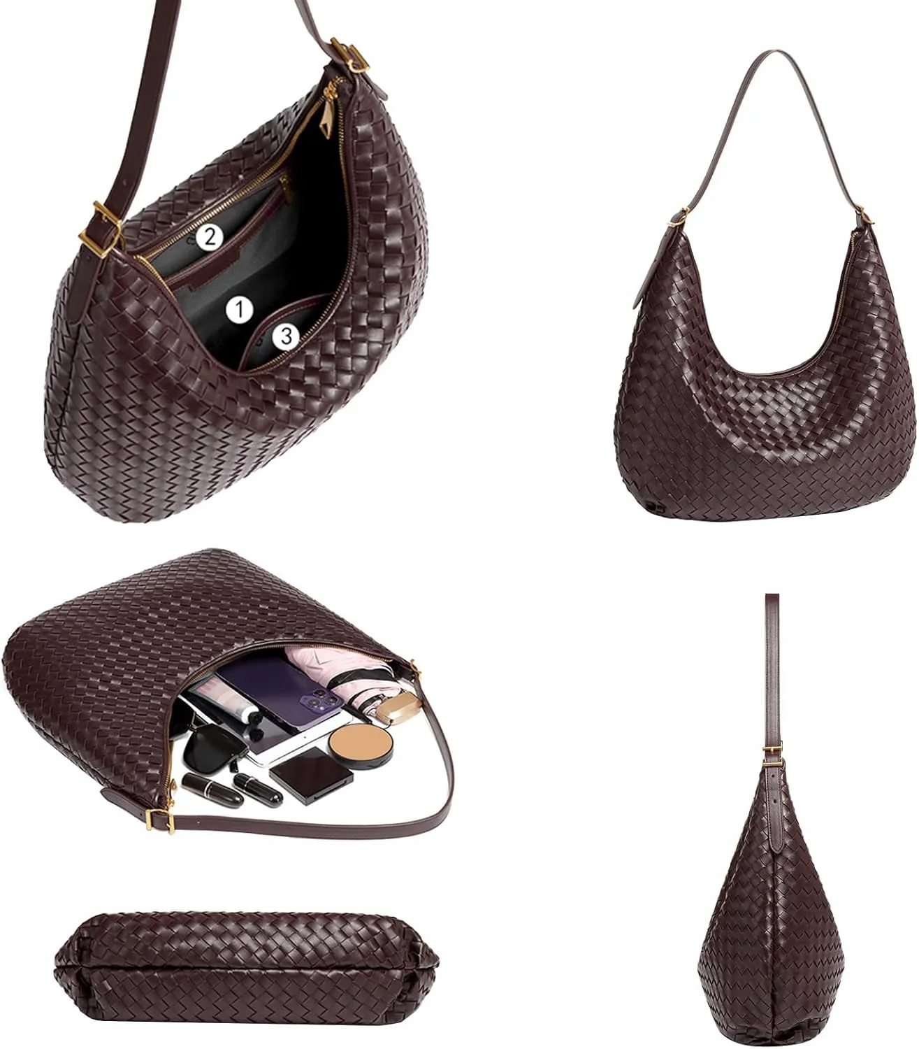 Shoulder Handbags Shoulder Bag for Women Totes Woven Vegan Leather Bag Hand Bag Working Lightweight Bags With Zipper