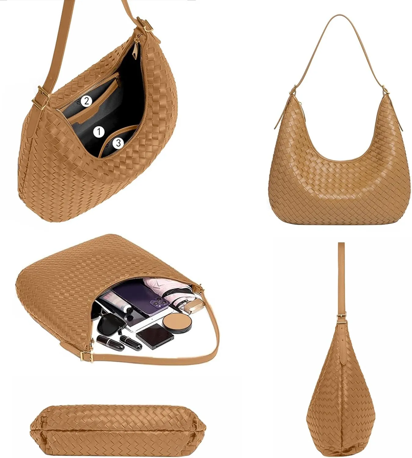 Shoulder Handbags Shoulder Bag for Women Totes Woven Vegan Leather Bag Hand Bag Working Lightweight Bags With Zipper