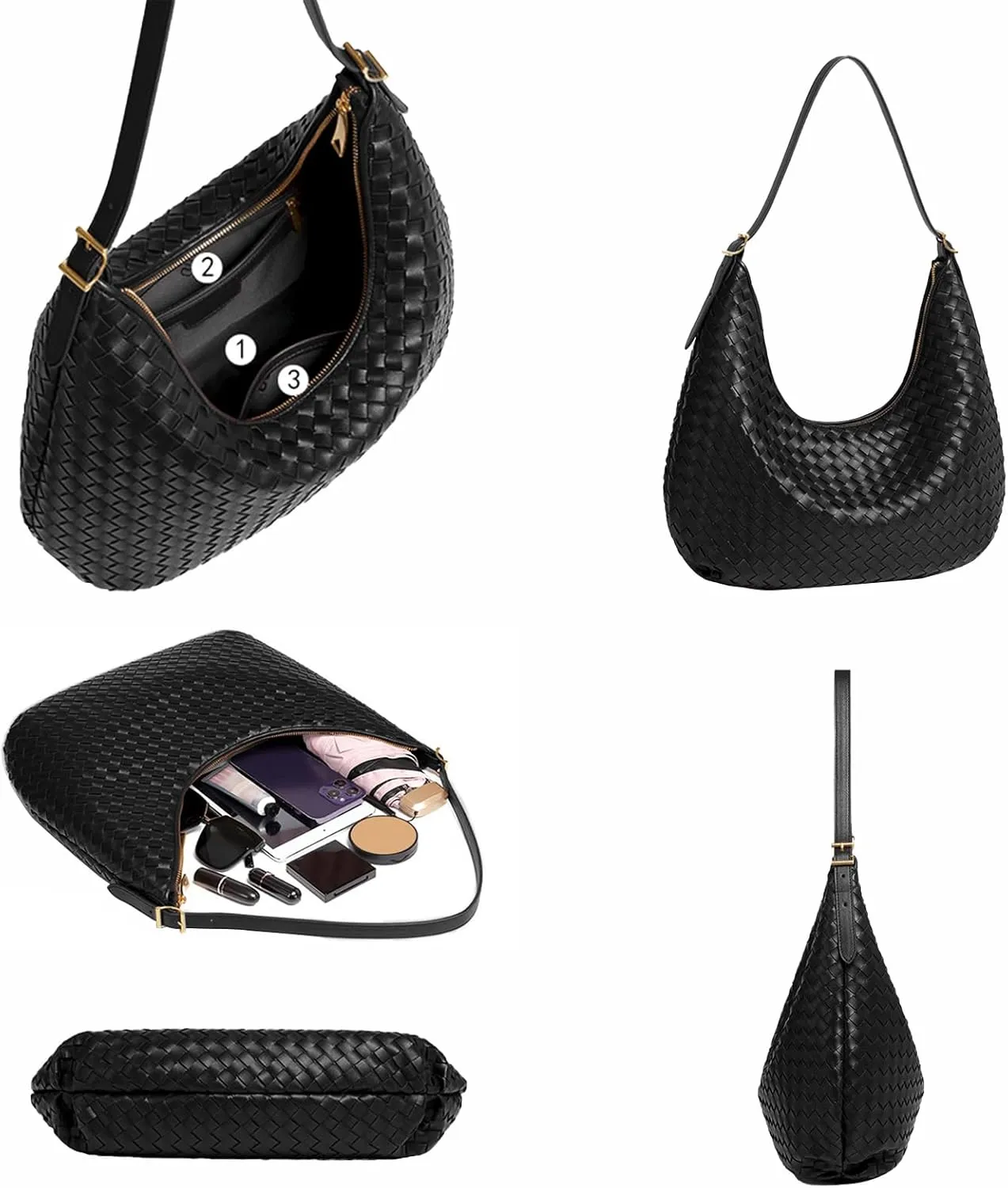 Shoulder Handbags Shoulder Bag for Women Totes Woven Vegan Leather Bag Hand Bag Working Lightweight Bags With Zipper