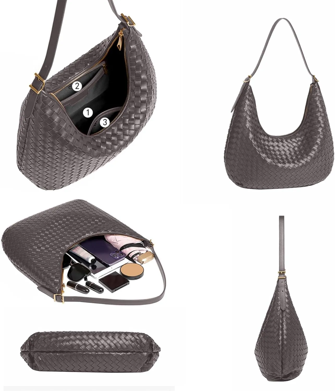 Shoulder Handbags Shoulder Bag for Women Totes Woven Vegan Leather Bag Hand Bag Working Lightweight Bags With Zipper