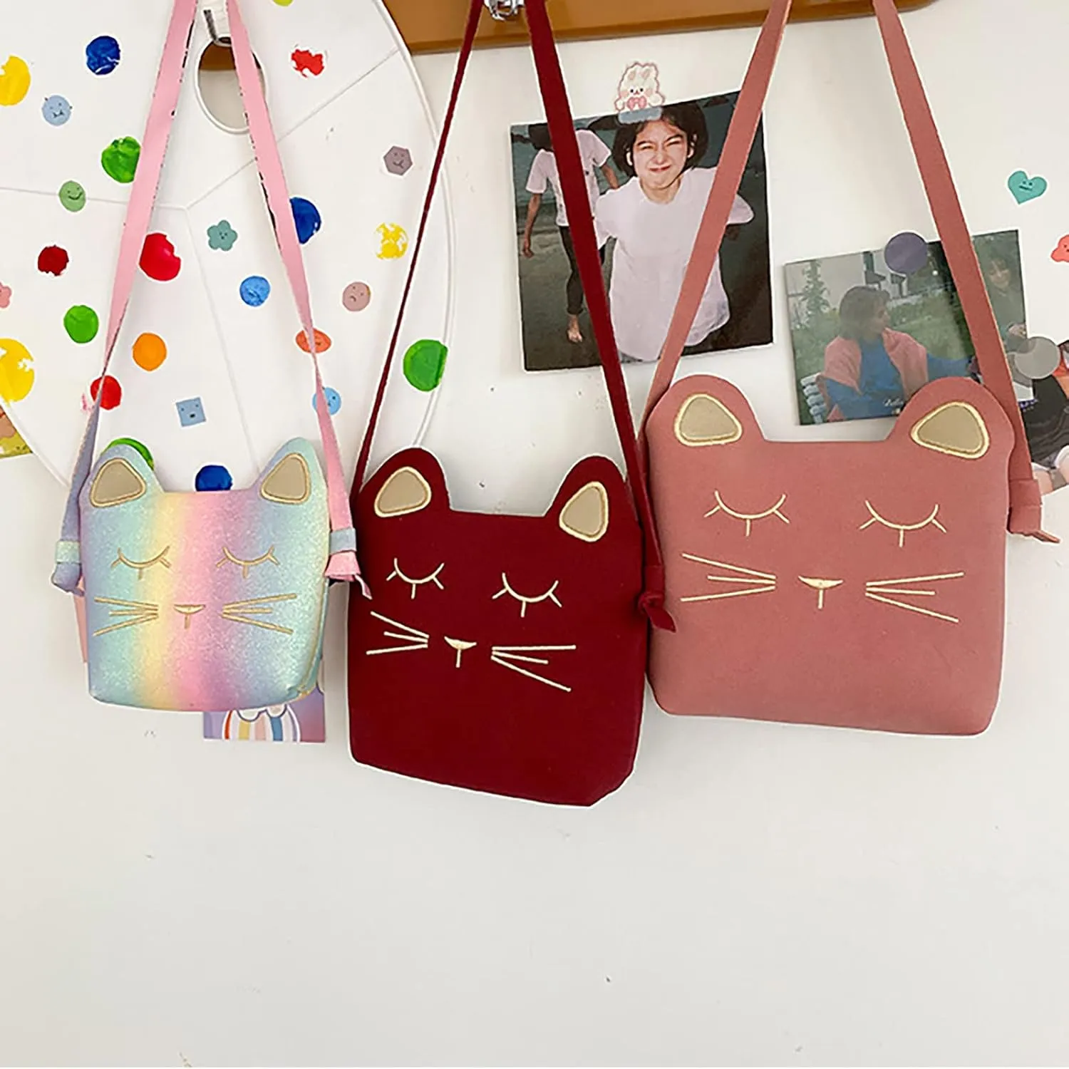 Shoulder Purse Handbag for Women Small Size Fashionable Funny Personality Rainbow Cute Embroidered Cat Messenger
