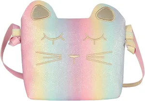 Shoulder Purse Handbag for Women Small Size Fashionable Funny Personality Rainbow Cute Embroidered Cat Messenger