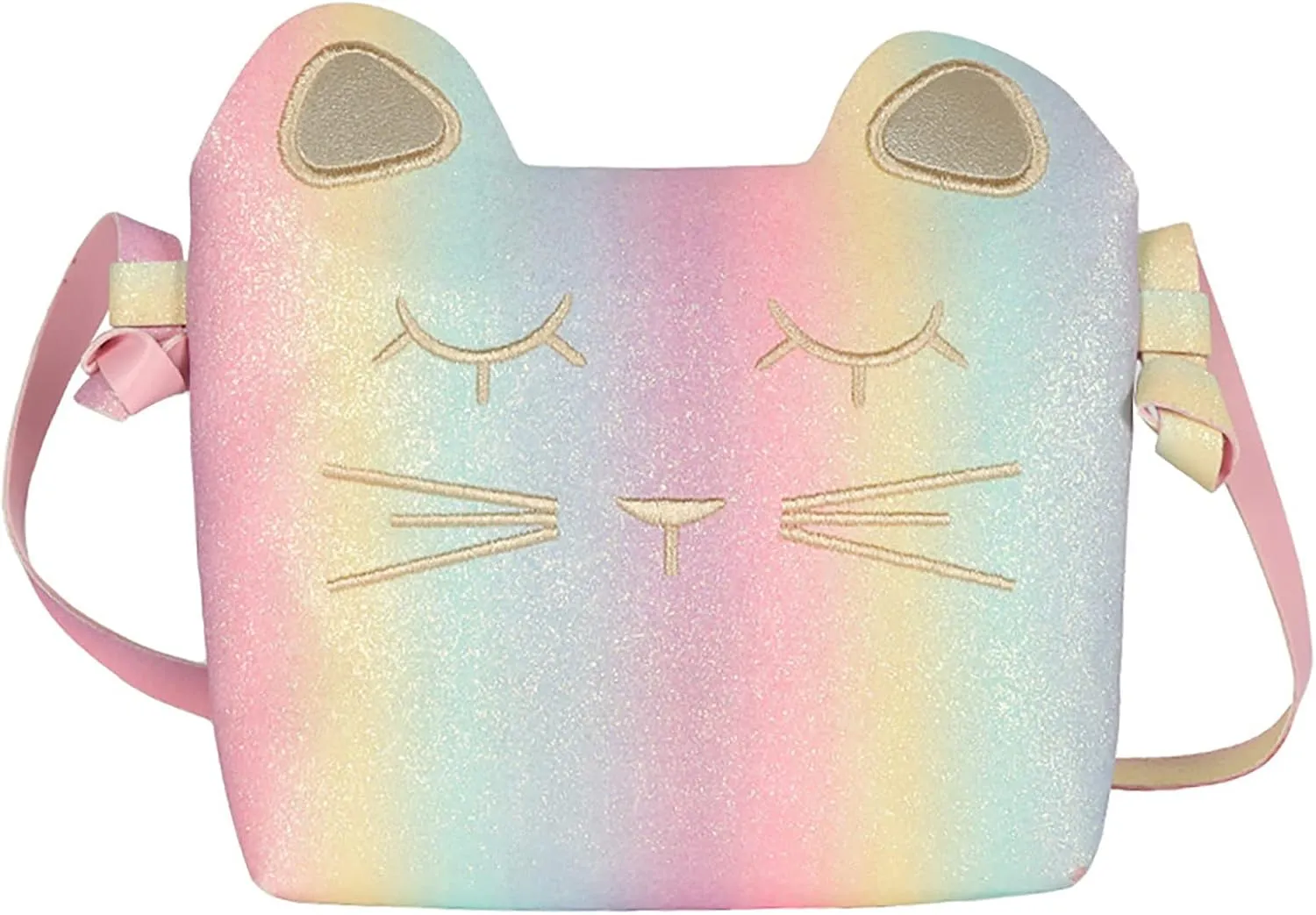 Shoulder Purse Handbag for Women Small Size Fashionable Funny Personality Rainbow Cute Embroidered Cat Messenger
