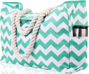 SHYLERO Beach Bag and Pool Bag Has Airtight Pouch, Magnetic Snap Closure. Beach Tote is Water Resistant. Family Size