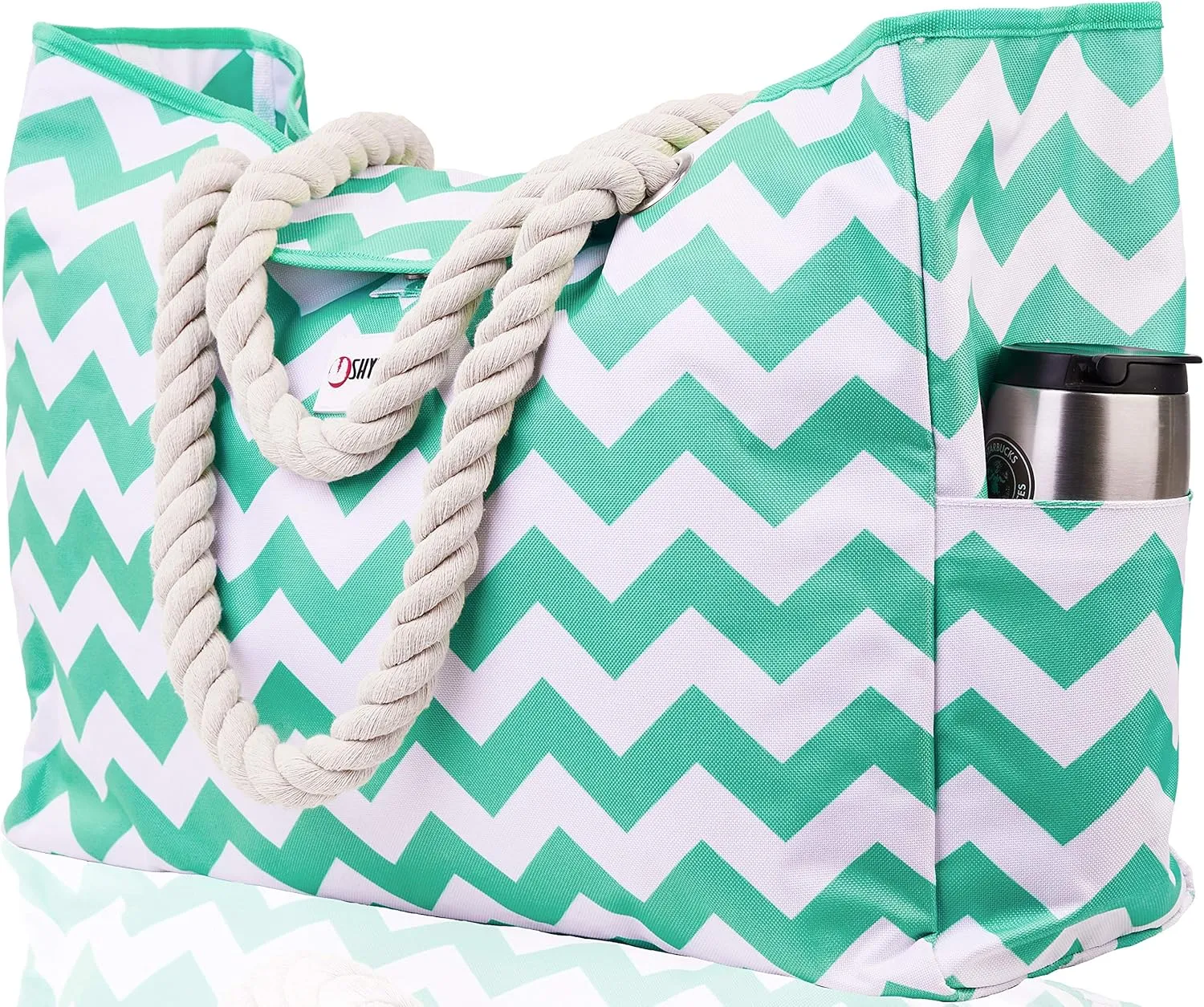 SHYLERO Beach Bag and Pool Bag Has Airtight Pouch, Magnetic Snap Closure. Beach Tote is Water Resistant. Family Size