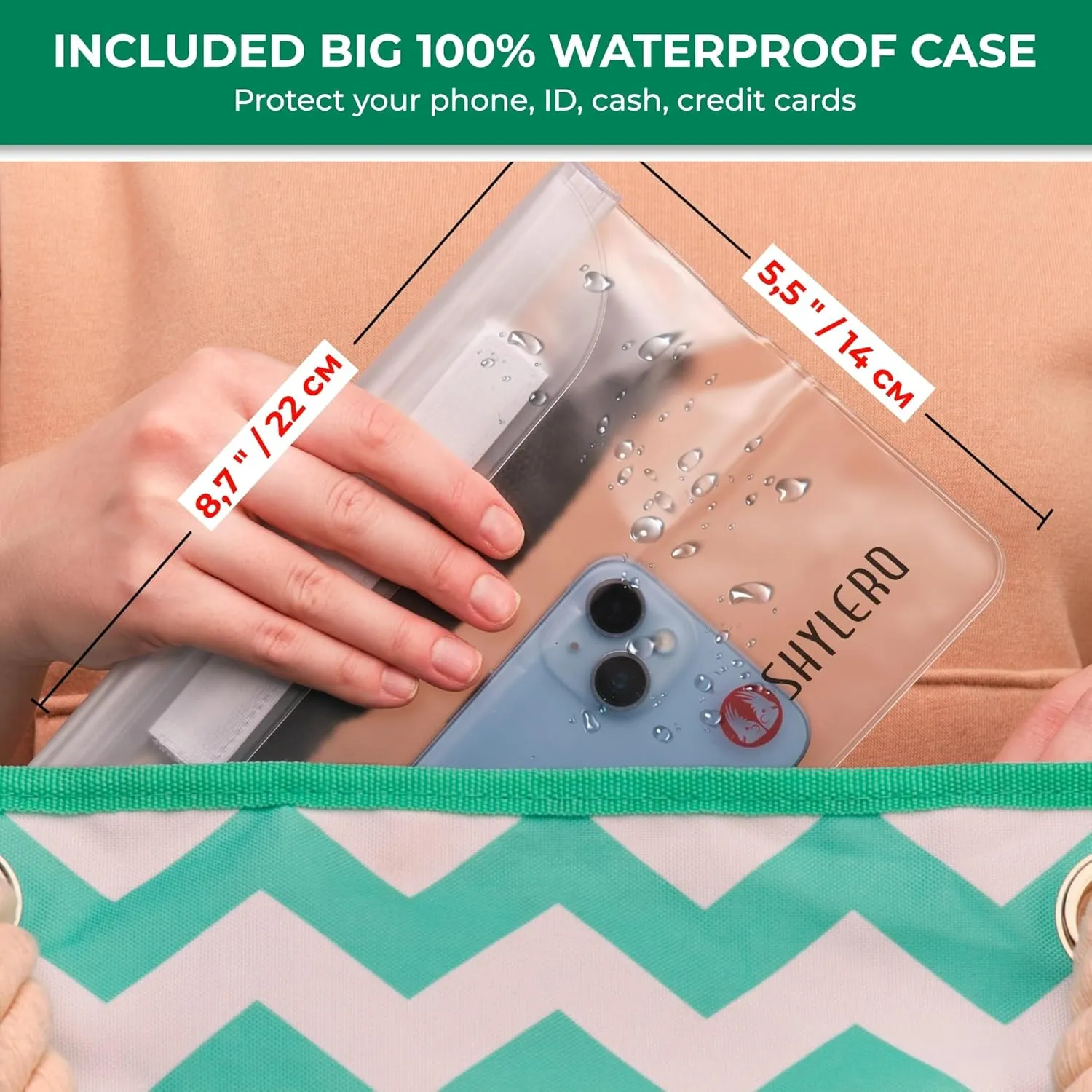 SHYLERO Beach Bag and Pool Bag Has Airtight Pouch, Magnetic Snap Closure. Beach Tote is Water Resistant. Family Size