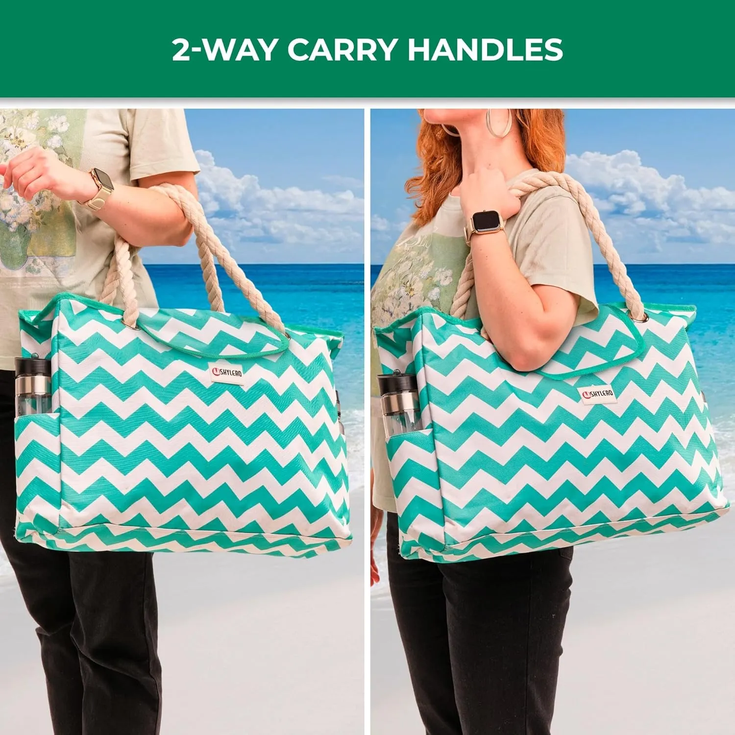 SHYLERO Beach Bag and Pool Bag Has Airtight Pouch, Magnetic Snap Closure. Beach Tote is Water Resistant. Family Size