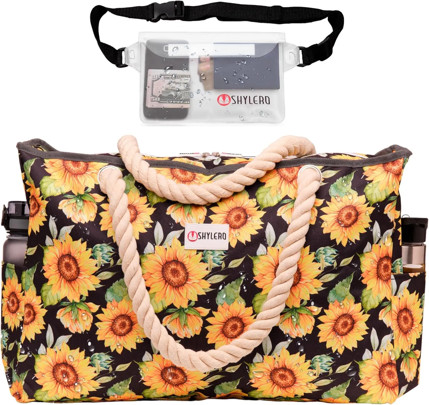 SHYLERO Beach Bag and Pool Bag. Has Airtight Pouch, Ton of Pockets. Beach Tote is Zippered, Water Resistant. Family Size