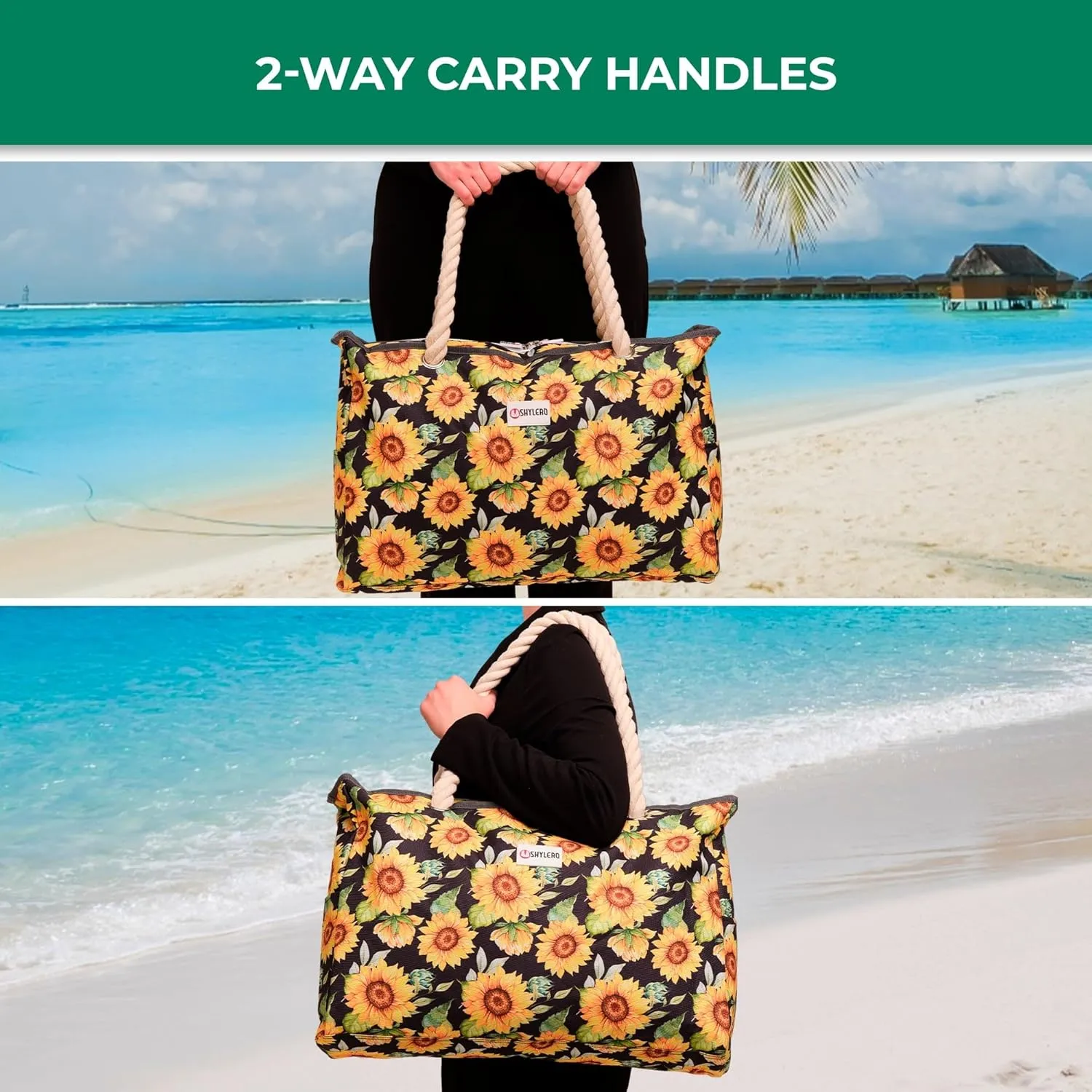 SHYLERO Beach Bag and Pool Bag. Has Airtight Pouch, Ton of Pockets. Beach Tote is Zippered, Water Resistant. Family Size