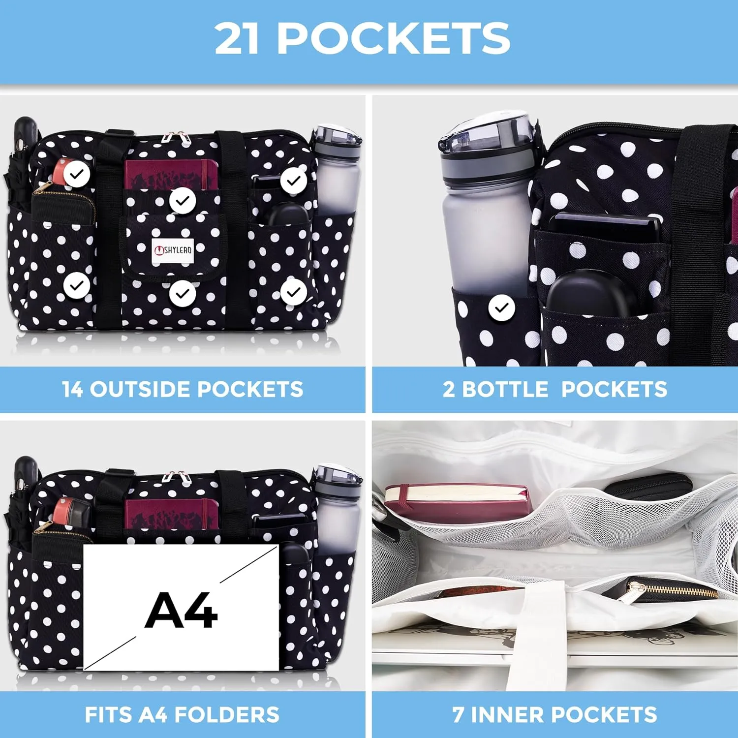 SHYLERO Nurse Bag with 21 Pockets - Big, Waterproof Medical Utility Tote for Daily Use
