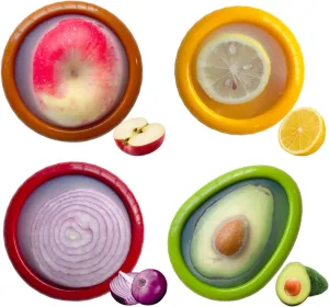Silicone Avocado Saver Onion Storage, Set of 4 Reusable Fruit Containers for Fridge,Airtight Fresh Vegetable Keeper for Garlic, Onions, Lemon Freshness Box