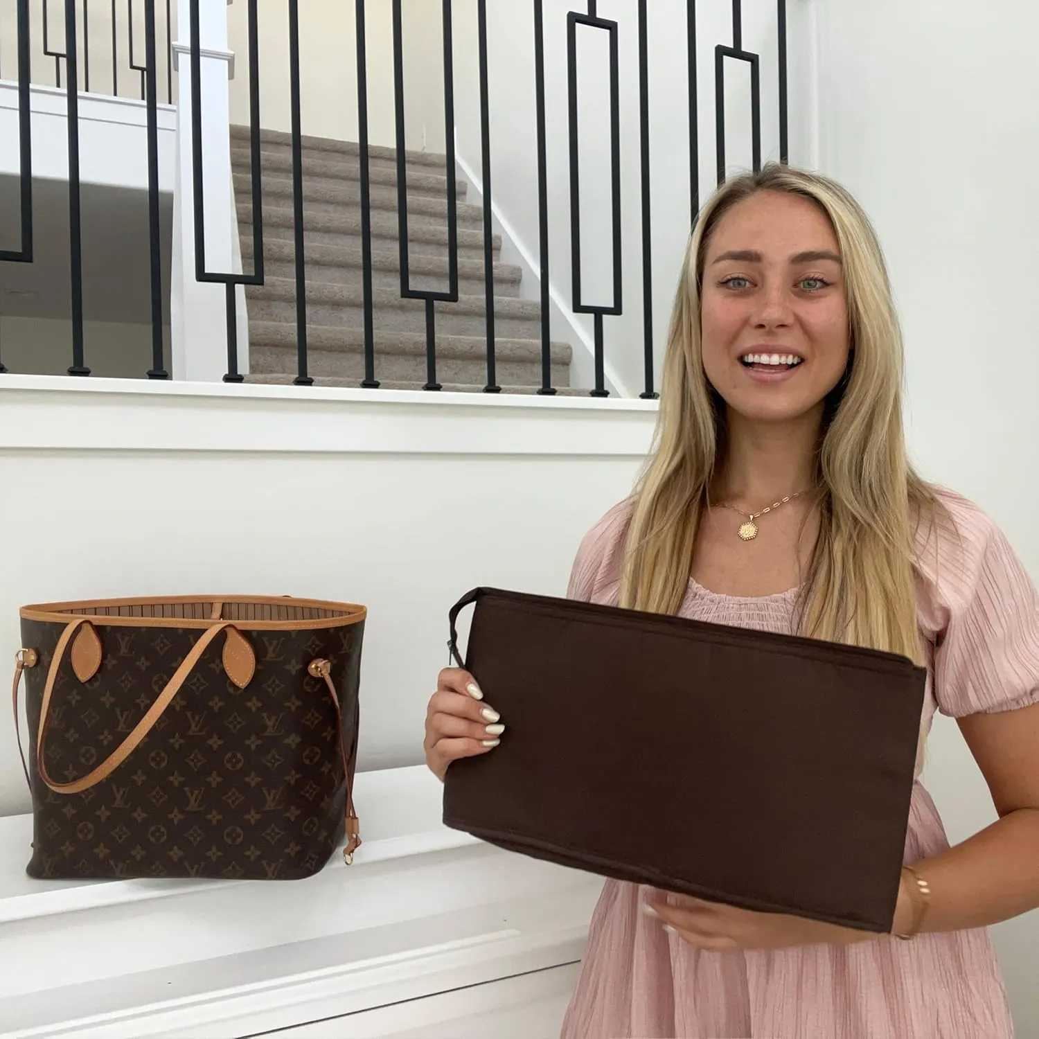 Slim Purse Organizer Insert with Zipper For Handbags and Totes, Purse To Go Style Shaper For Speedy, Neverfull, Graceful, & Delightful Totes (Extra Jumbo, Tan)