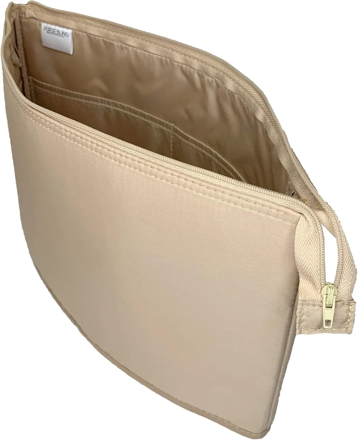 Slim Purse Organizer Insert with Zipper For Handbags and Totes, Purse To Go Style Shaper For Speedy, Neverfull, Graceful, & Delightful Totes (Jumbo, Tan)