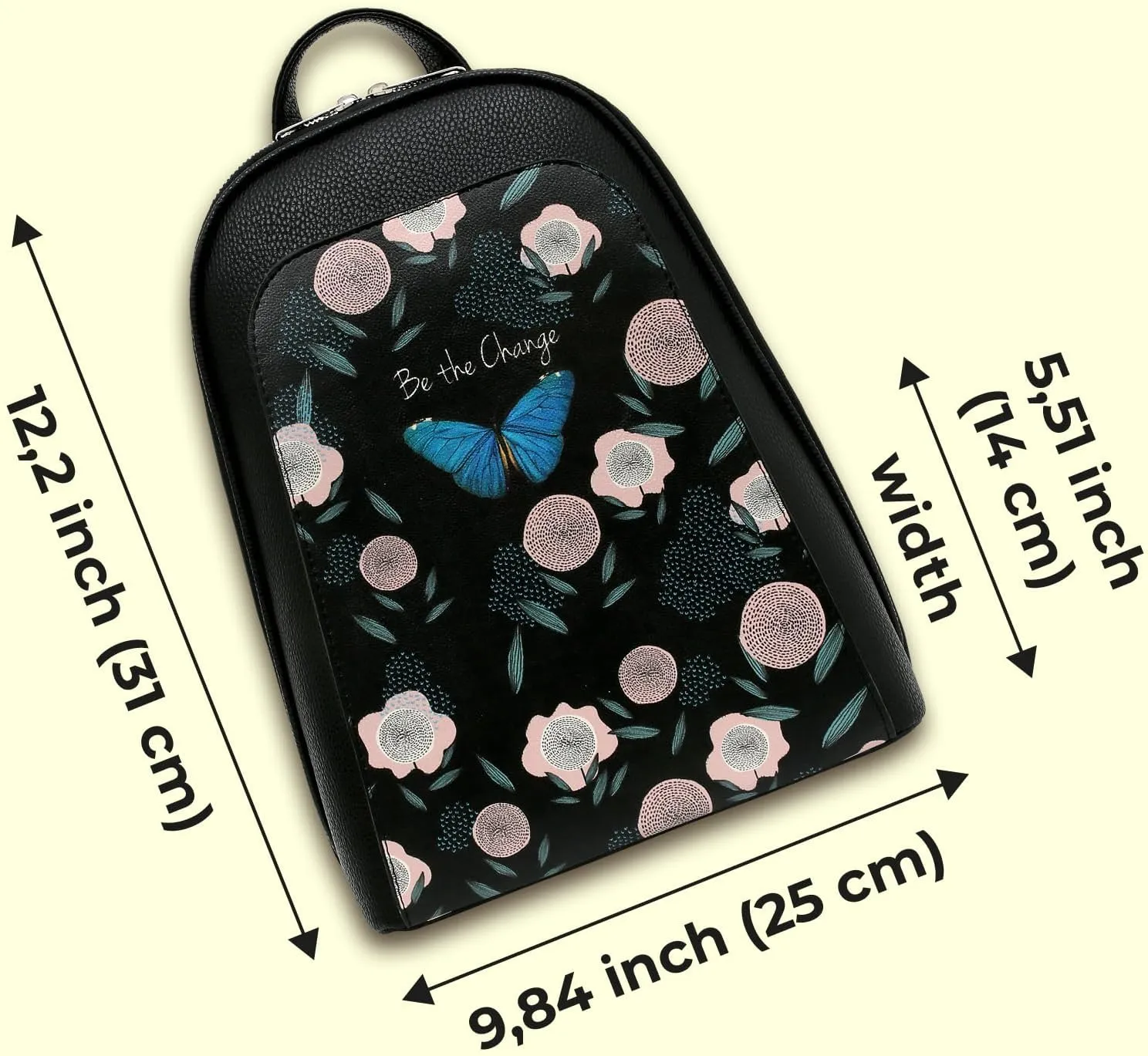 Small Backpack for Women - Vegan Leather and Unique Design Handmade Backpack Purse for Women, Be The Change Design