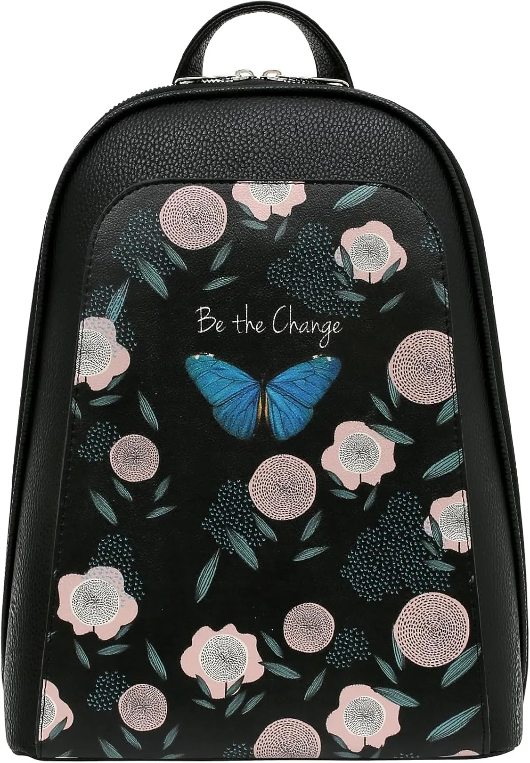 Small Backpack for Women - Vegan Leather and Unique Design Handmade Backpack Purse for Women, Be The Change Design