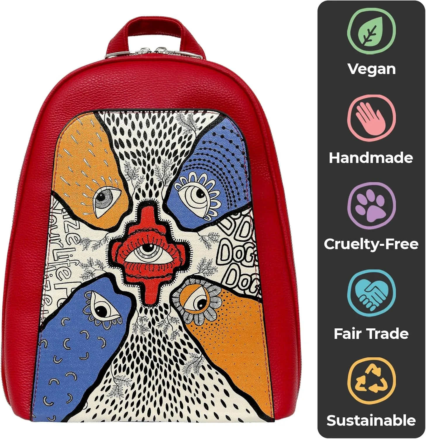 Small Backpack for Women - Vegan Leather and Unique Design Handmade Backpack Purse for Women, Center View Design