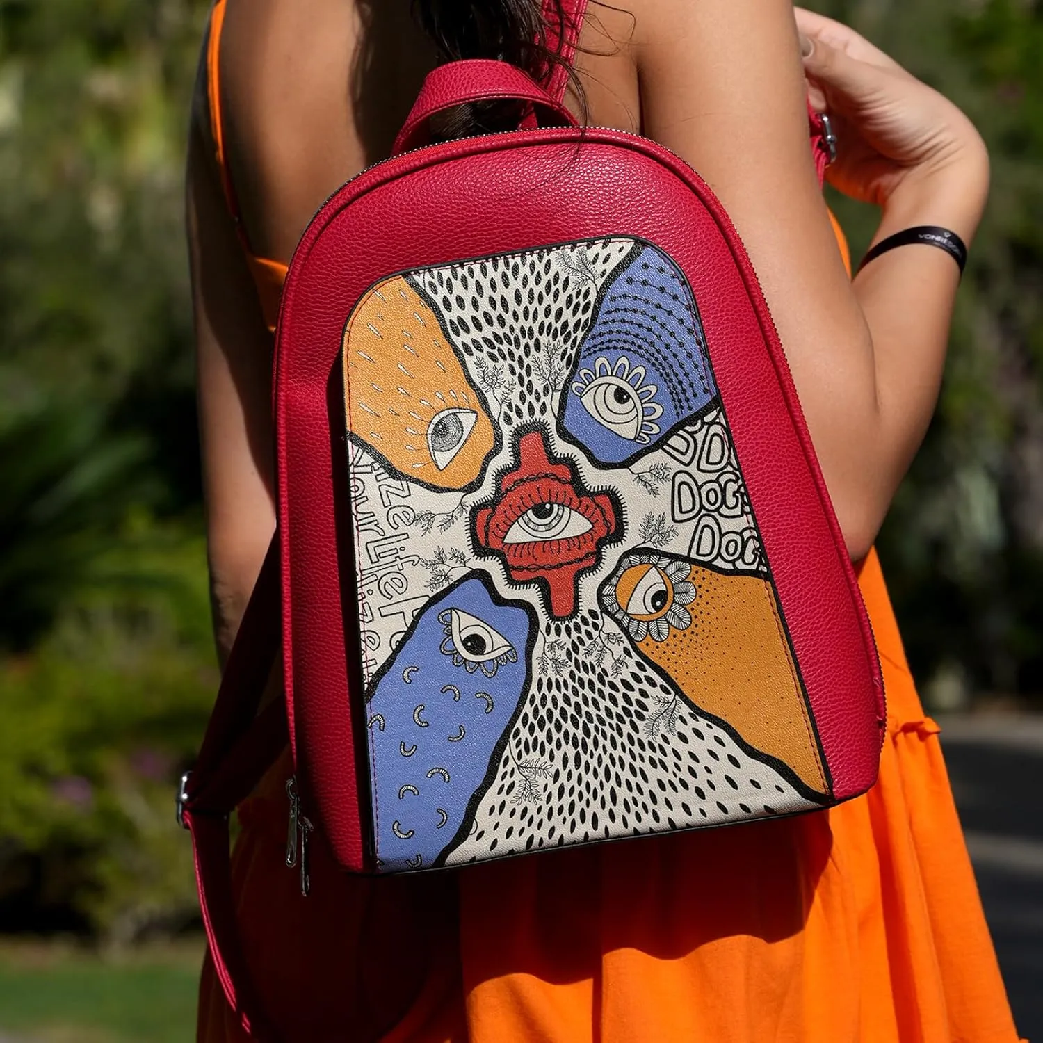 Small Backpack for Women - Vegan Leather and Unique Design Handmade Backpack Purse for Women, Center View Design