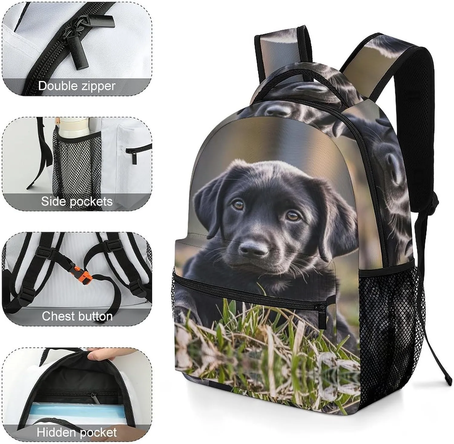 Small Backpacks Personalized Black Labrador Puppy Printing Travel Bag Lightweight Travel Backpack For Women Men