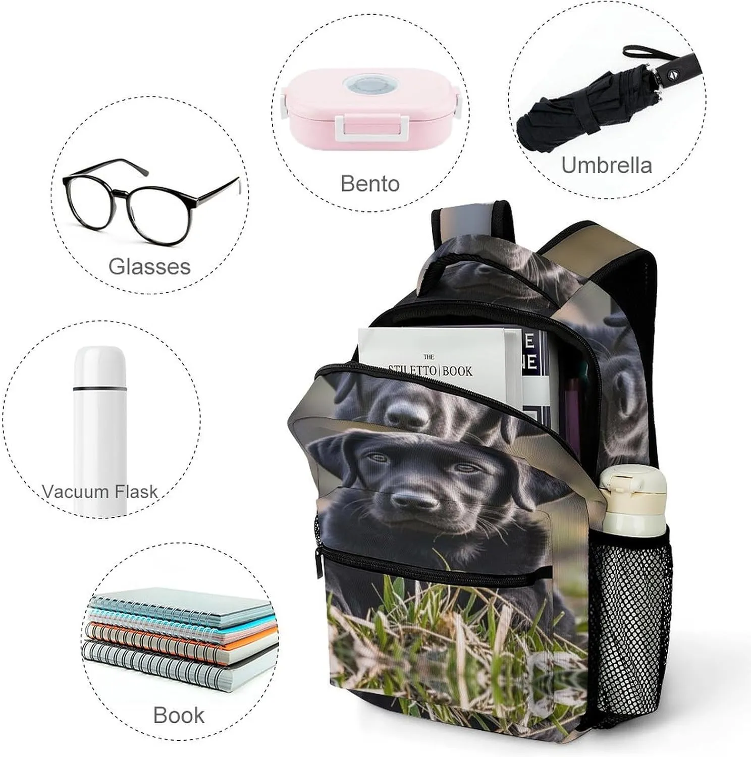 Small Backpacks Personalized Black Labrador Puppy Printing Travel Bag Lightweight Travel Backpack For Women Men