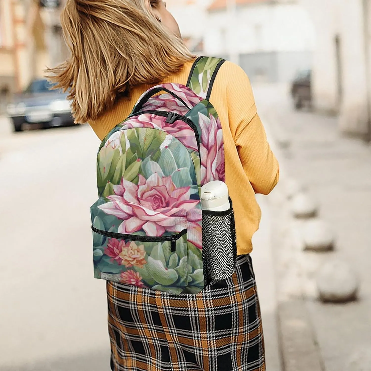 Small Backpacks Personalized Colorful Green Printing Travel Bag Lightweight Travel Backpack For Women Men