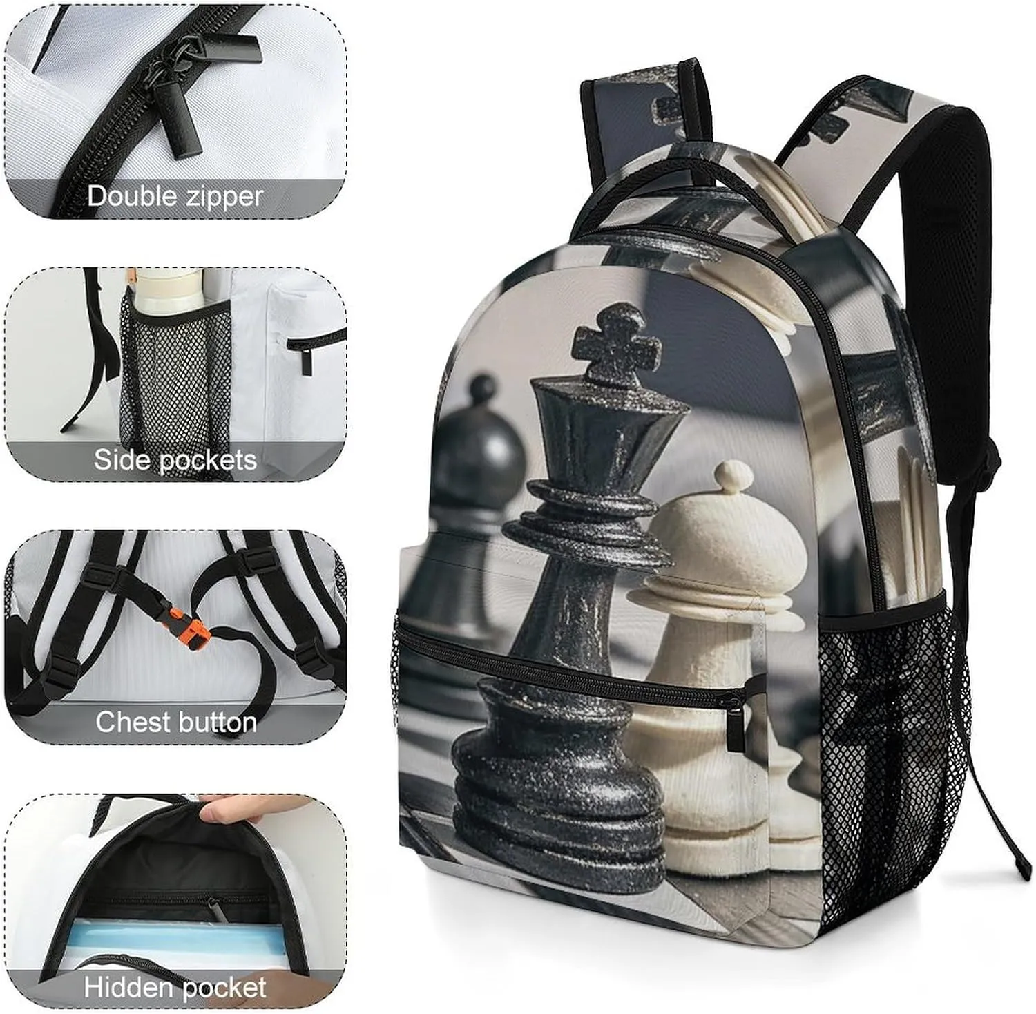 Small Backpacks Personalized Draughts Printing Travel Bag Lightweight Travel Backpack For Women Men
