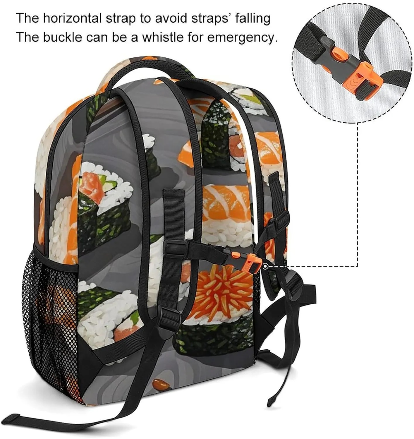 Small Backpacks Personalized Japanese Food Printing Travel Bag Lightweight Travel Backpack For Women Men