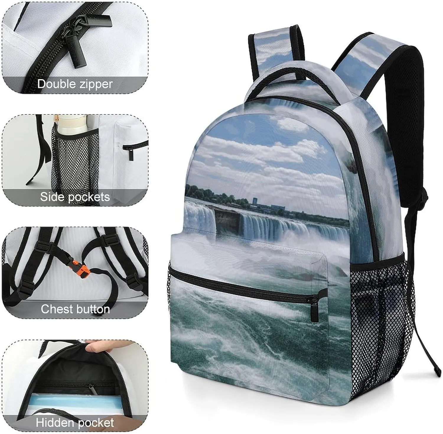 Small Backpacks Personalized Niagara Falls Printing Travel Bag Lightweight Travel Backpack For Women Men