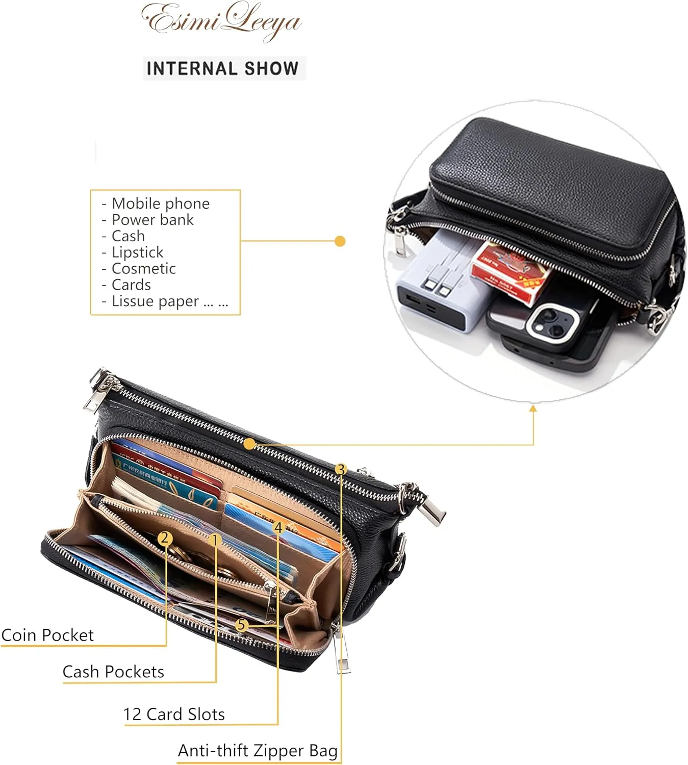 Small Compact Genuine Leather Crossbody Bag for Women Real Leather Purses for Women with Shoulder and Hand Strap