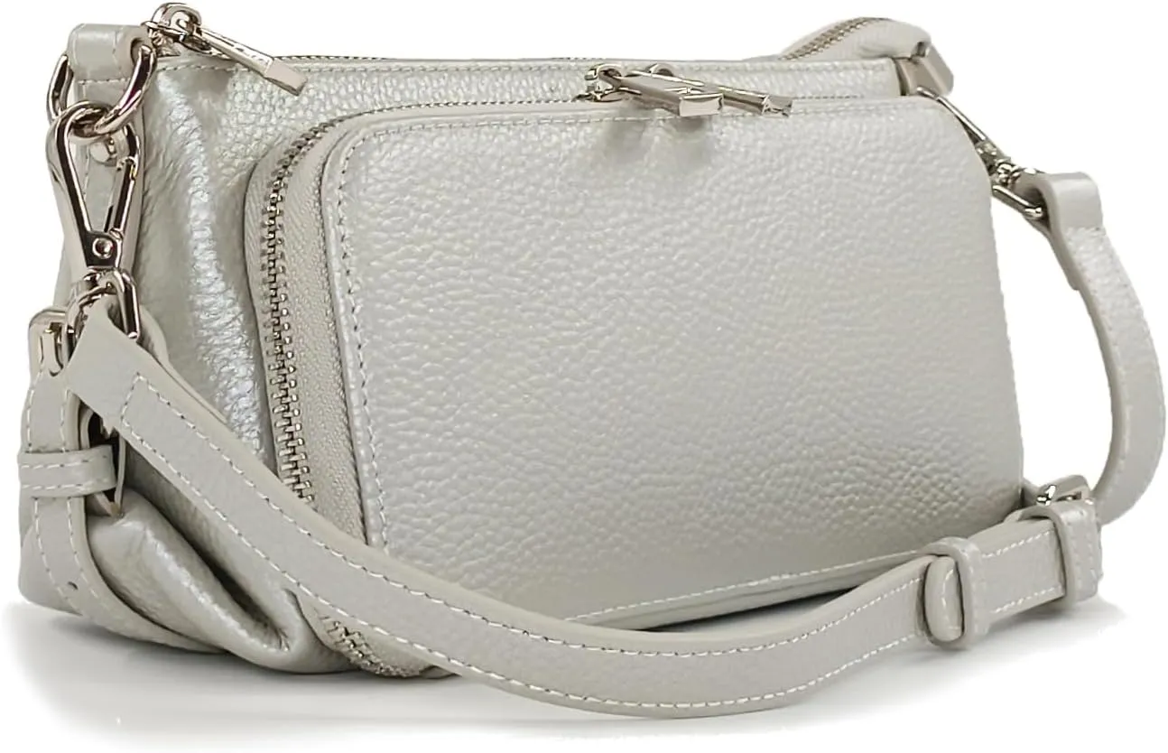 Small Compact Genuine Leather Crossbody Bag for Women Real Leather Purses for Women with Shoulder and Hand Strap