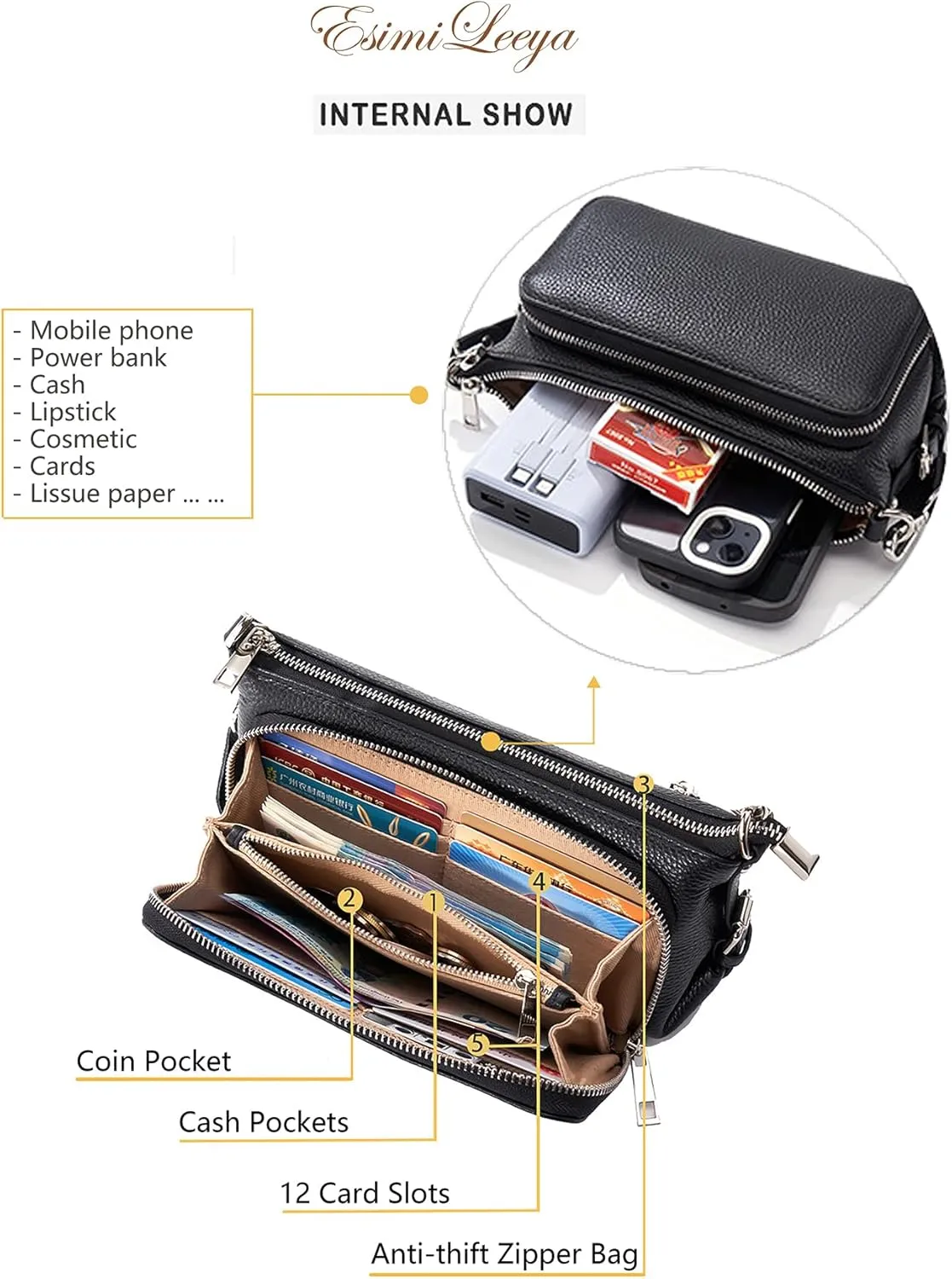 Small Compact Genuine Leather Crossbody Bag for Women Real Leather Purses for Women with Shoulder and Hand Strap