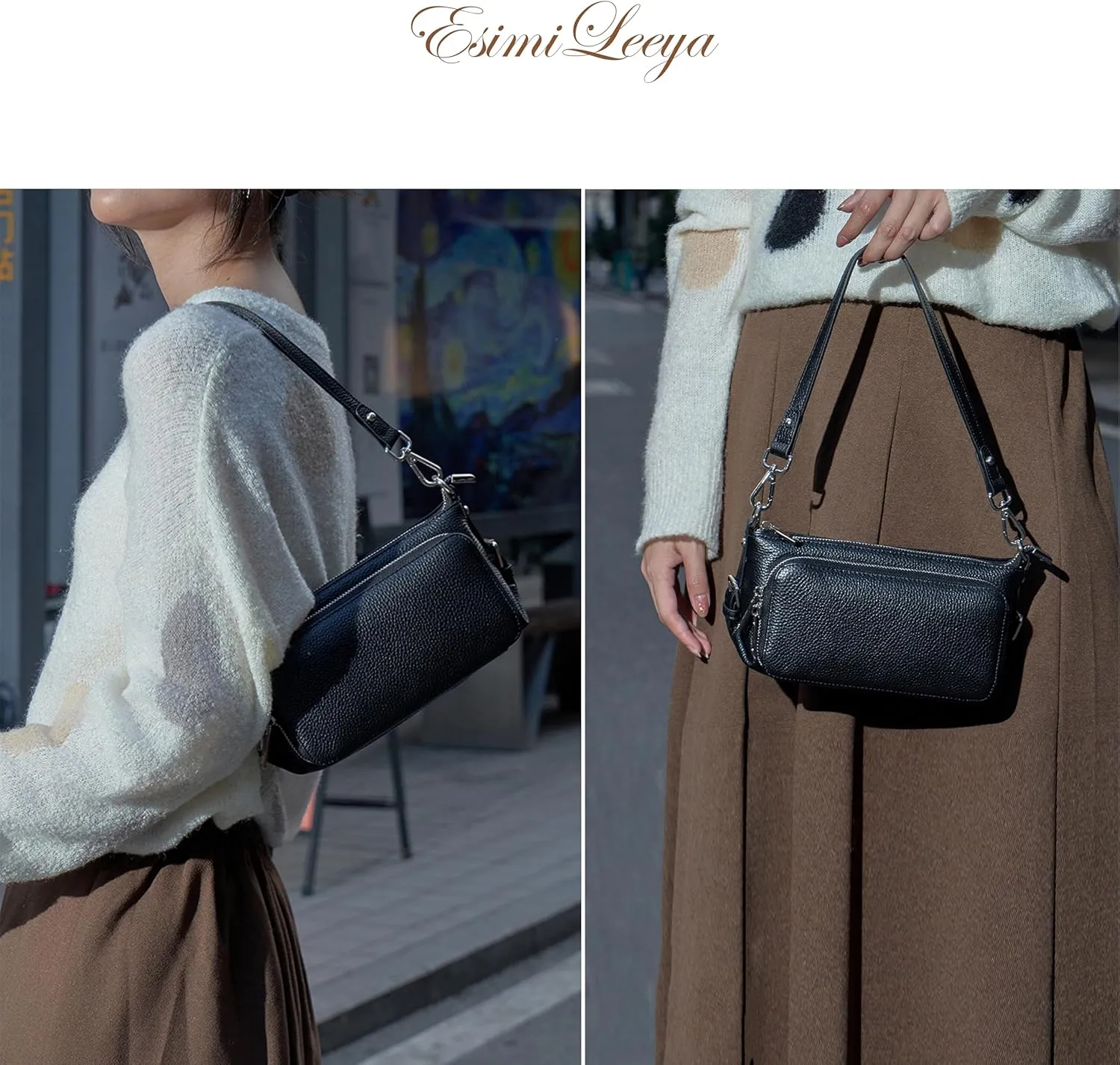 Small Compact Genuine Leather Crossbody Bag for Women Real Leather Purses for Women with Shoulder and Hand Strap