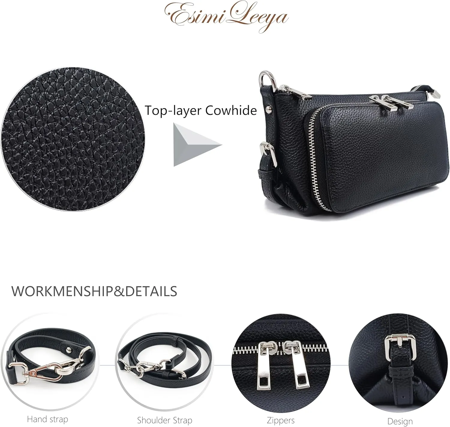 Small Compact Genuine Leather Crossbody Bag for Women Real Leather Purses for Women with Shoulder and Hand Strap