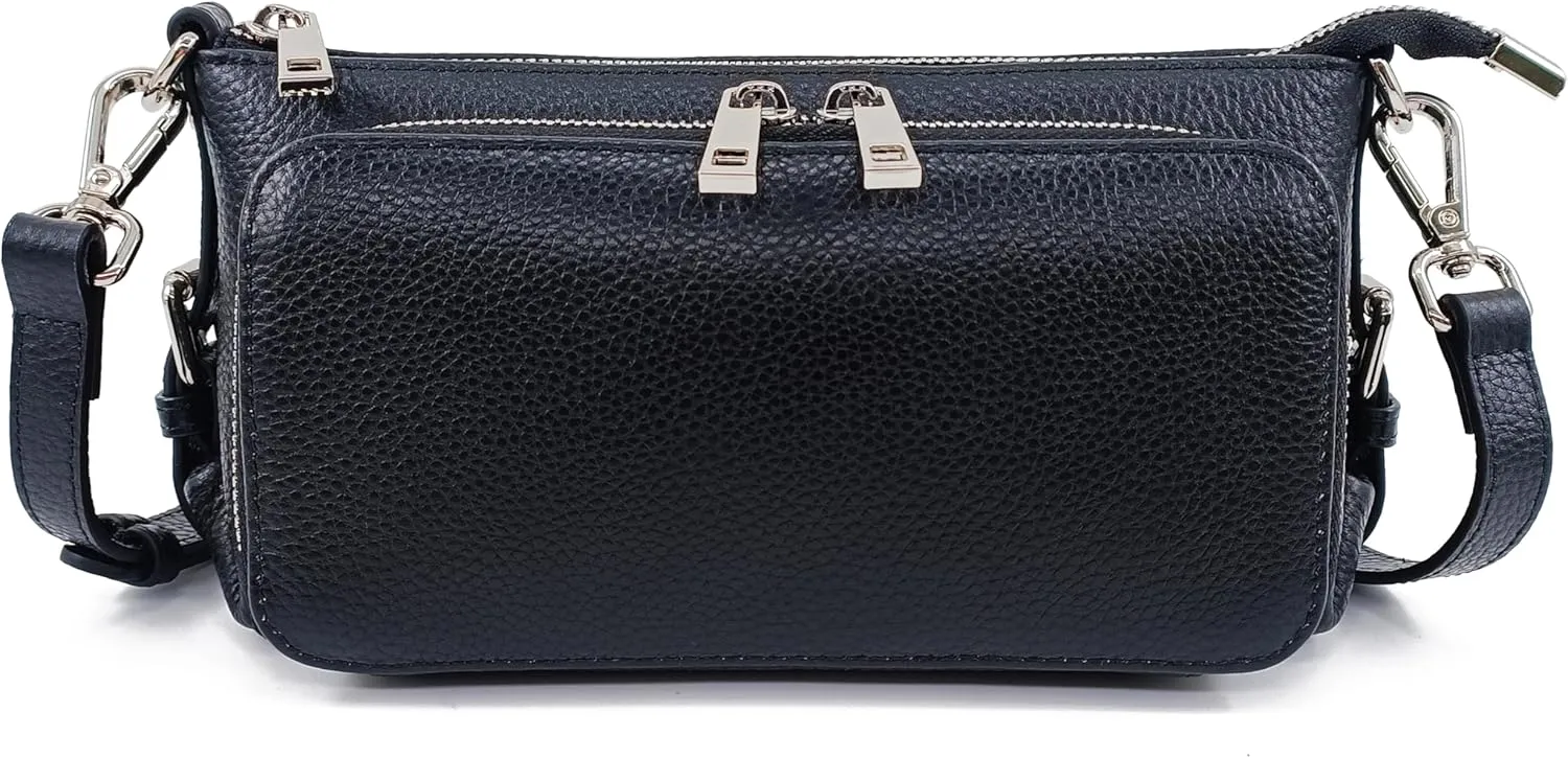 Small Compact Genuine Leather Crossbody Bag for Women Real Leather Purses for Women with Shoulder and Hand Strap