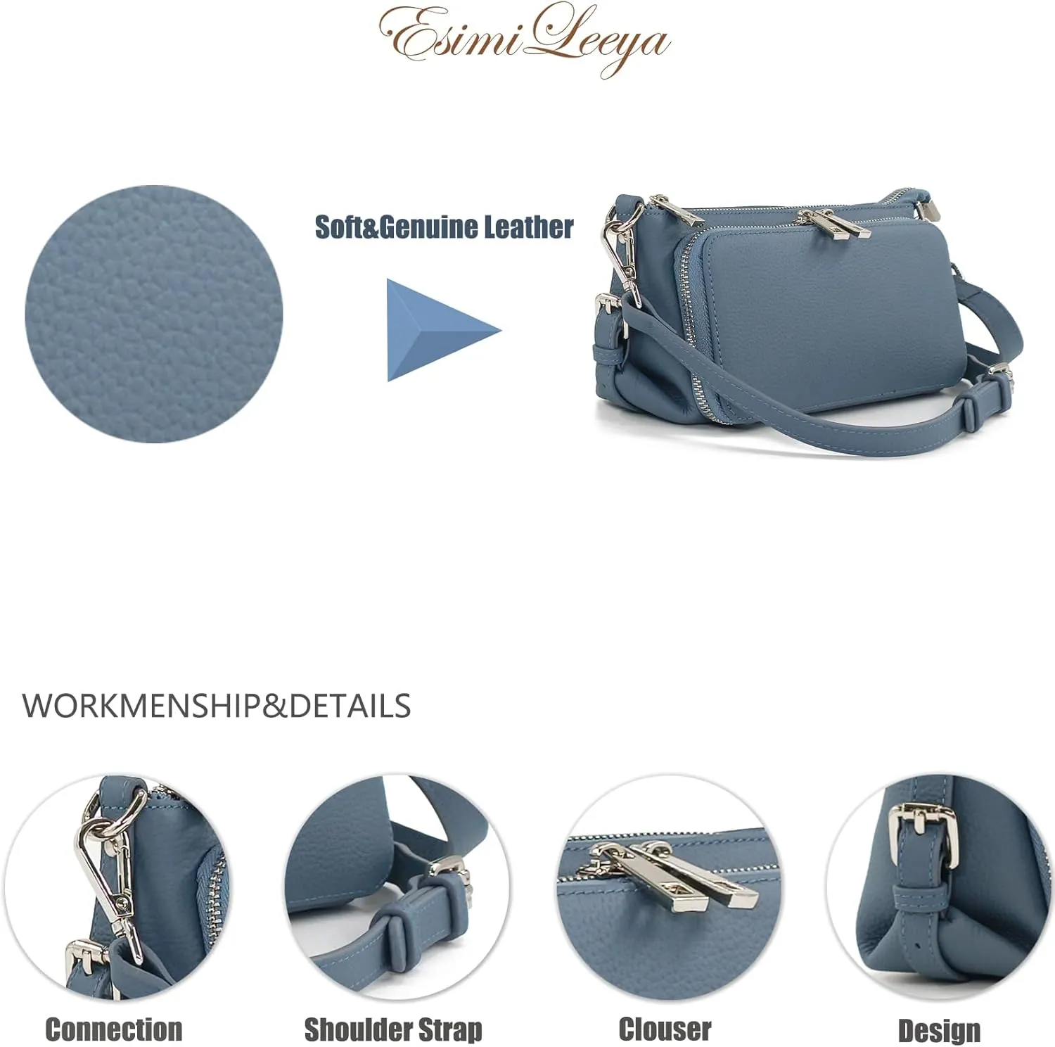 Small Compact Genuine Leather Crossbody Bag for Women Real Leather Purses for Women with Shoulder and Hand Strap