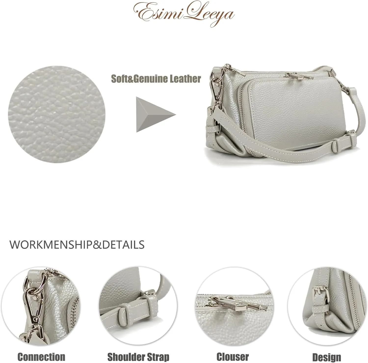 Small Compact Genuine Leather Crossbody Bag for Women Real Leather Purses for Women with Shoulder and Hand Strap