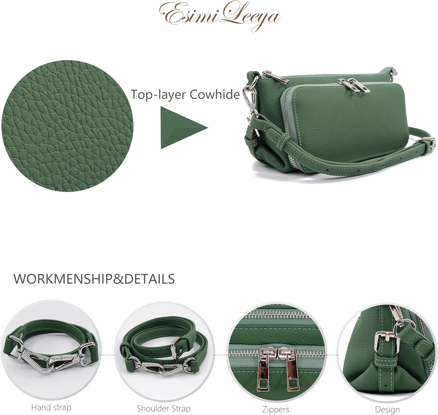 Small Compact Genuine Leather Crossbody Bag for Women Real Leather Purses for Women with Shoulder and Hand Strap
